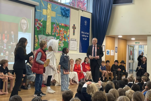 Andy Slaughter MP treading the boards at St. Stephen's Church of England School 