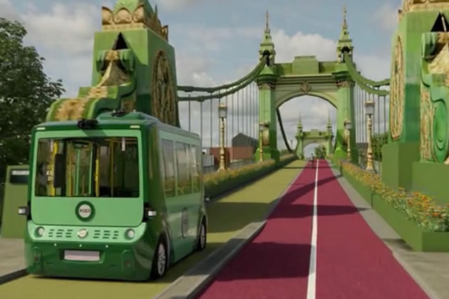 A visualisation of how the vehicle might look on Hammersmith Bridge 