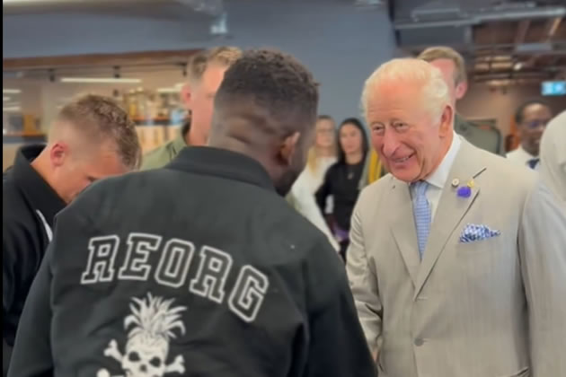 The King chatted with people working with the charity REORG. Picture: @RoyalFamily