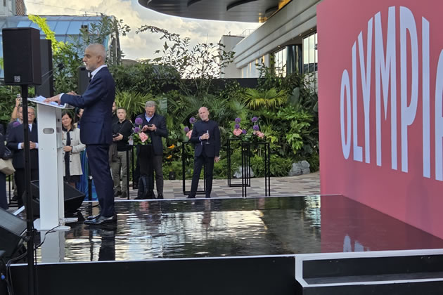 Sir Sadiq Khan speaking at the opening of the new Olympia 