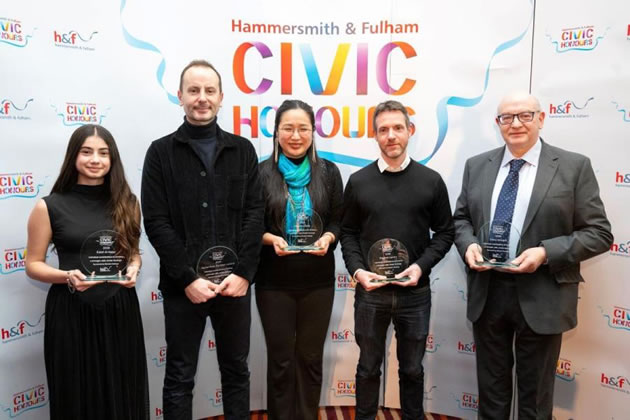 L-R: Ealaf Al-Najar, Gautier, Megumi Rolfe, Stephen Lavery and Steve Howard