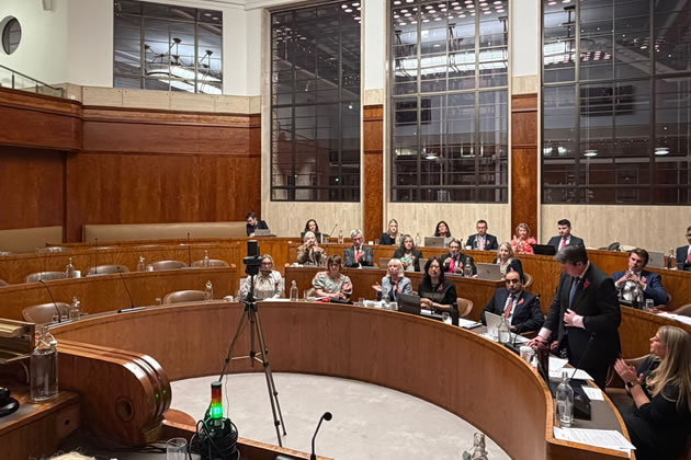 The half empty chamber after Tory councillors left the meeting