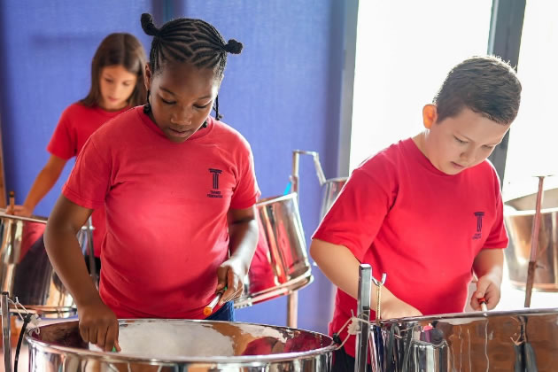 Students playing the drums. Picture: Melcombe Primary School